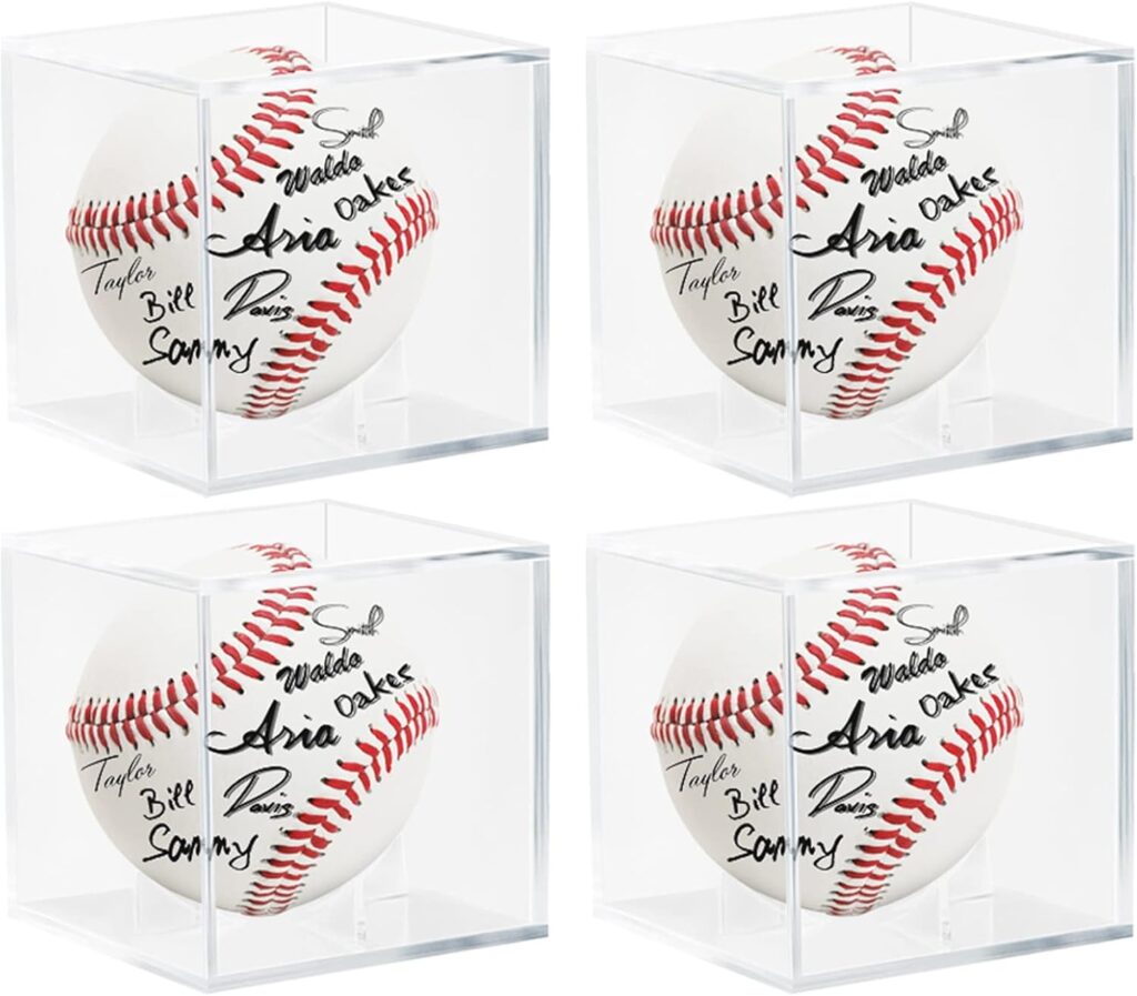 4 Pack Acrylic Baseball Display Case – UV Protected Baseball Holder for Display, Display Case for Autographed, Tennis, Golf, Billiard Balls, Memorabilia