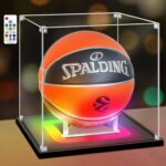 NONEMEY Basketball Display Case with RGB LED Light, UV Protected Acrylic Full Size Basketball Box , Basketball Display for Autographed Ball Memorabilia Gifts