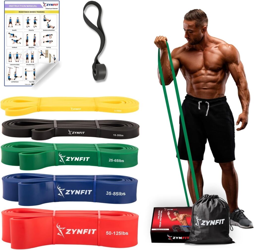 100% Natural Latex Resistance Bands Set with Door Anchor, 5-Level Pull Up Bands for Working Out, Strength Training & Physical Therapy, Workout Bands for Home Gym – Get Free A.I. Workout Plan