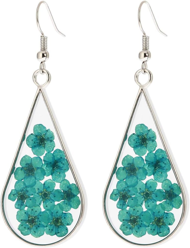 Pressed Flower Teardrop Earrings Dry Flowers Drop Dangle Fashion Jewelry