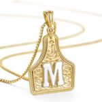 KissYan Western Cowgirl Initial Necklace for Men Women, 14K Gold Plated Cowboy Letter Pendant Necklace Handmade CowTag Two-Toned Jewelry Gift
