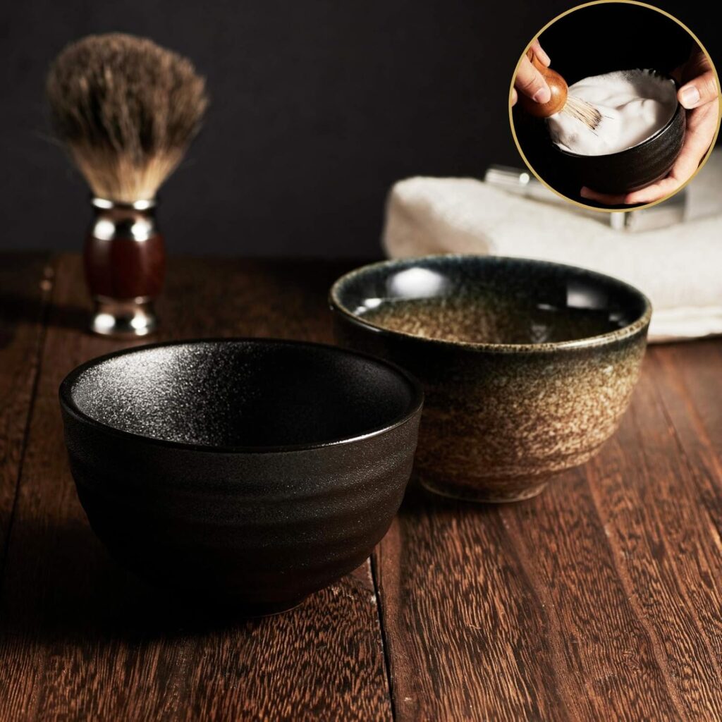 Vintage Design Handmade Pottery Shaving Bowl Thicken Ceramic Soap Dish Black 4.5″ (Black)