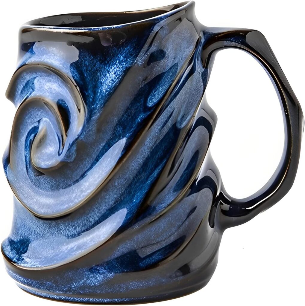 17oz Embossed Face Shape Large-Capacity Ceramic Coffee Mug – Unique Handmade Tea Cup for Office and Home – Microwave and Dishwasher Safe (Blue)