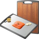 Titanium Cutting Board Double Sided, 15” Wood Cutting Board for kitchen, GR1 Titanium & Ebony Large Chopping Board for meat with Juice Groove for Meat & Veggies