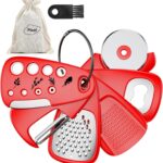 Pisol Kitchen Unique Gadgets Set 6 Pieces, Space Saving, Cheese Grater, Bottle Opener, Fruit Vegetable Peeler, Pizza Cutter, Garlic Ginger Grinder, Herb Stripper Gift Set