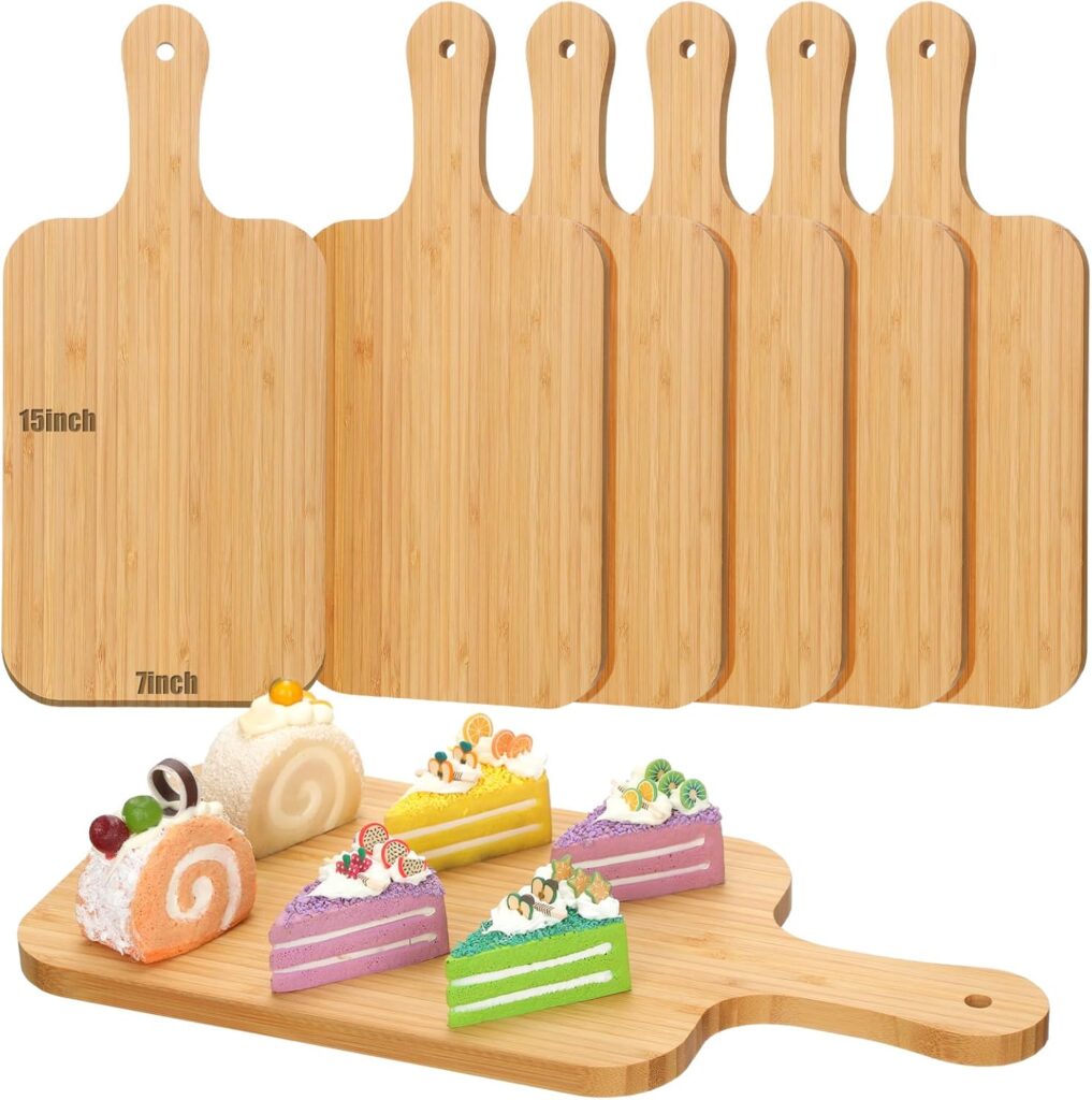 6 Pcs Bamboo Cutting Board Set Plain Wood Chopping Board with Handle Kitchen Charcuterie Boards Bulk Engraving Serving Tray for DIY Laser Engraving Wedding Housewarming Gift (15 x 7 Inch)