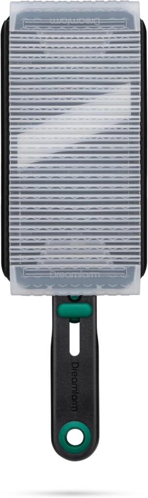 Dreamfarm Nocutu Handheld Safety Mandoline Slicer, Food Vegetable Cutter with Non-Slip Bowl Hook & Foot – Adjustable 1-3mm Slicer, Black/Green