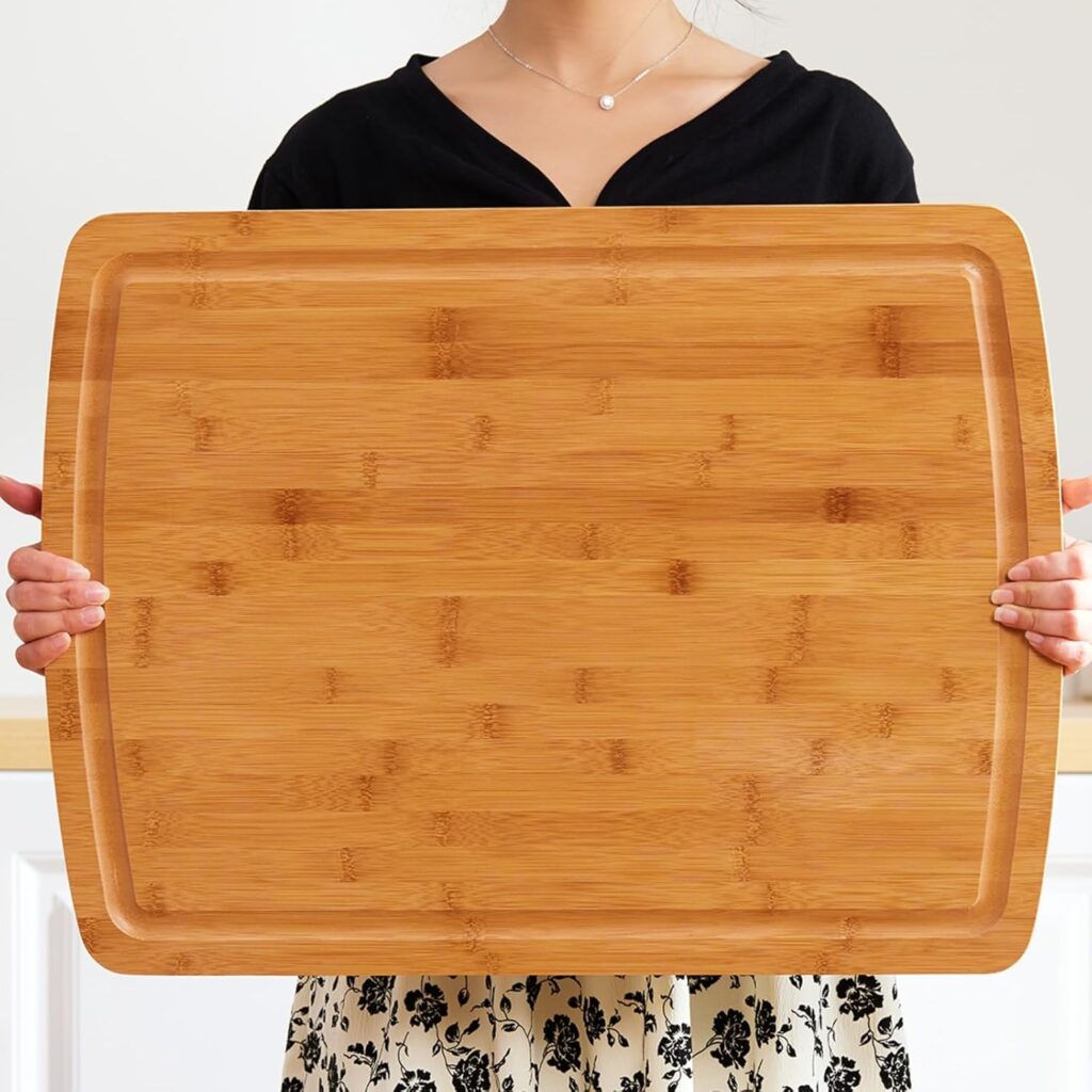 24 x 18 Inch XXL Extra Large Bamboo Cutting Boards – BEZIA Carving Board for Meat, Turkey, Vegetables, BBQ, Cheese – LARGEST Chopping Butcher Block with Juice Groove