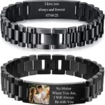 Personalized Picture Bracelet for Men – Free Engraved Customized Colored Photo Bracelet,Hypoallergenic Stainless Steel Adjustable Wristbands,Custom Engraving Photo/Text/Name Jewelry Gifts for Him