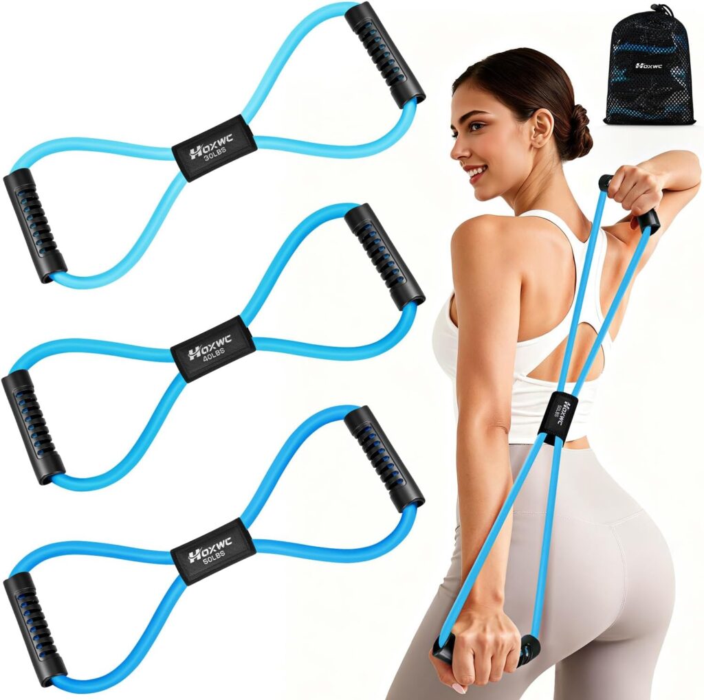 Resistance Bands, Figure 8 Resistance Band, Exercise Bands with Handles for Back, Workout Bands for Arms, Shoulder, Leg, Physical Therapy, Pilates, Home Gym Workout Equipment for Women Men