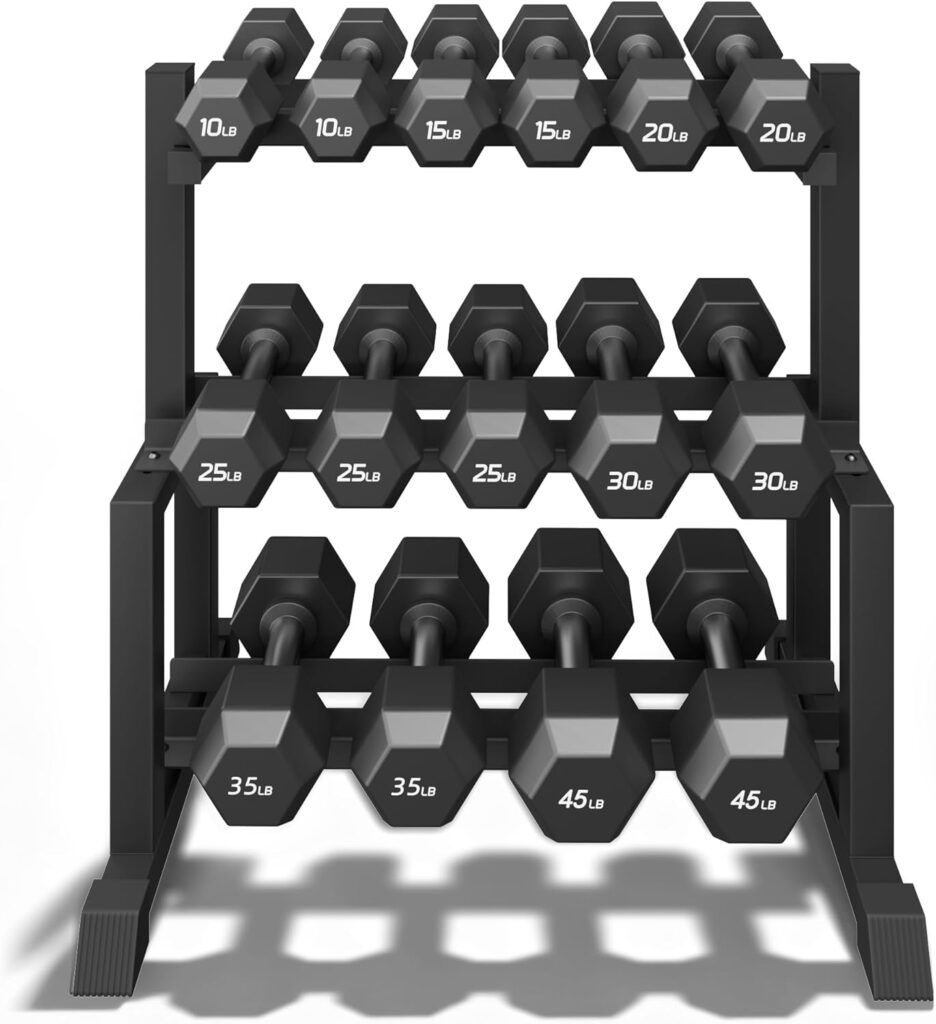 VOPEAK 1100LB Capacity Dumbbell Rack – 3-Tier Heavy Duty Weight Rack & Dumbbell Stand for Home Gym, Adjustable Storage Organizer for Dumbbells, Kettlebells, Space-Saving Weight Stand-(Rack Only)