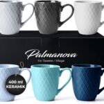MIAMIO – Coffee Mugs set of 6 / Coffee Cups – 6 x 14 Oz Ceramic Mugs – Large Coffee Mugs – Microwave & Dishwasher safe – Palmanova Collection (Blue)