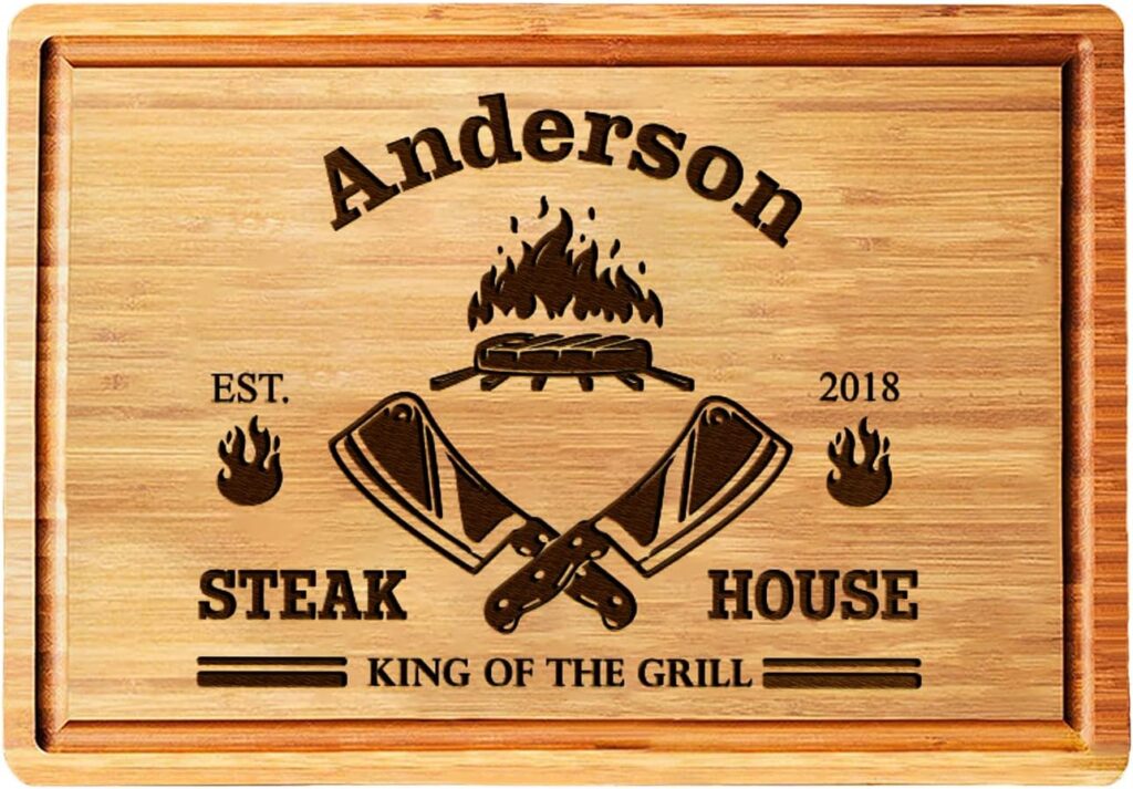 Custom Grill Cutting Board for Dad, Unique BBQ Personalized Grilling Gifts for Men, Dads Engraved Grill Custom Cutting Board, Customizable Fathers Day Gift for Him