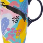 Topadorn Coffee Ceramic Mug Porcelain Latte Tea Cup With Lid 17oz., Doodle