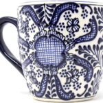 Global Crafts Encantada Handmade Hand-Painted Authentic Mexican Pottery Mugs (1-Pack, Cobalt Blue Flower)
