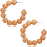 Rattan Earrings Statement Rattan Hoop Earrings for Women Woven Bohemian Earrings Handmade Straw Wicker Braid Big Drop Dangle Earrings for Women Summer Beach Jewelry