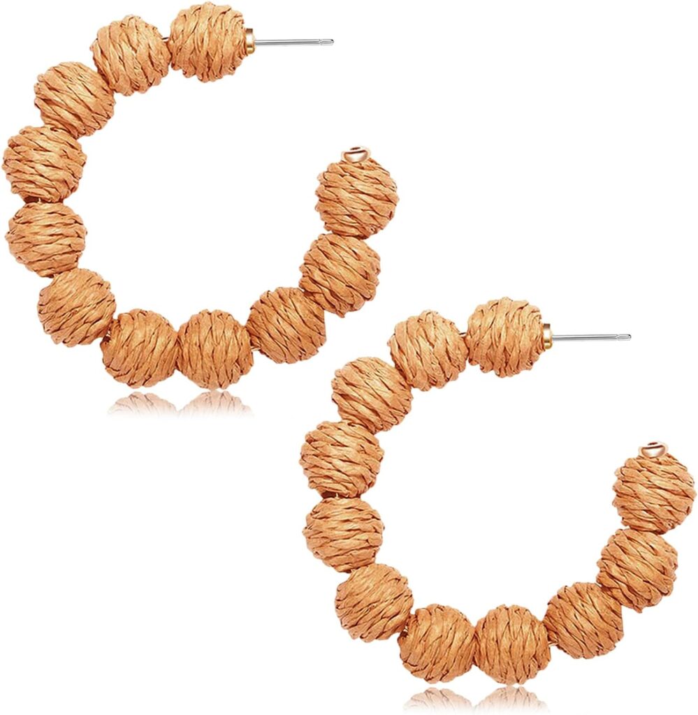 Rattan Earrings Statement Rattan Hoop Earrings for Women Woven Bohemian Earrings Handmade Straw Wicker Braid Big Drop Dangle Earrings for Women Summer Beach Jewelry