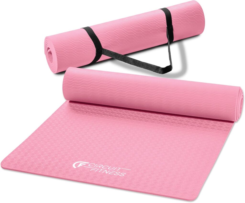Circuit Fitness by Marcy Non-Slip Multi-Purpose Exercise Yoga Mats with Carrying Strap Multi-Thickness, Multi-Color Options