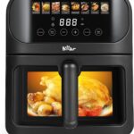 Bear Air Fryer, Stainless Steel Airfryer 8 Presets for Fast Family Meals, 6.4Qt Large Visible Window Temp Timer Adjustable Roast Bake Crisp French Fries Steak, Non Stick Basket Dishwasher Safe