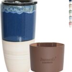 Bosmarlin Ceramic Travel Coffee Cup with Lid, 21 oz, Portable Coffee Mug for Car Cup Holder, Microwave and Dishwasher Safe, Reactive Glaze (Deep Blue)