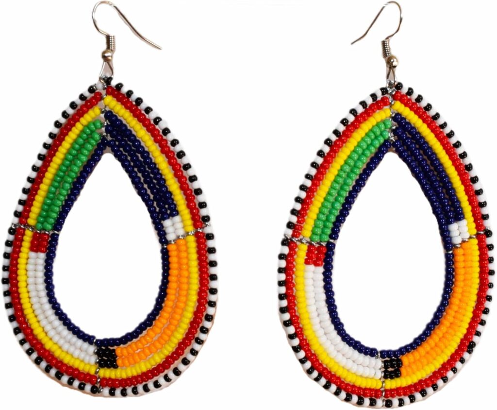 TEMBO AFRICA Maasai Beaded Earrings Handmade African Earrings Length: 3 Inches (with hooks) Boho Jewelry Gifts Handmade From Africa AE05