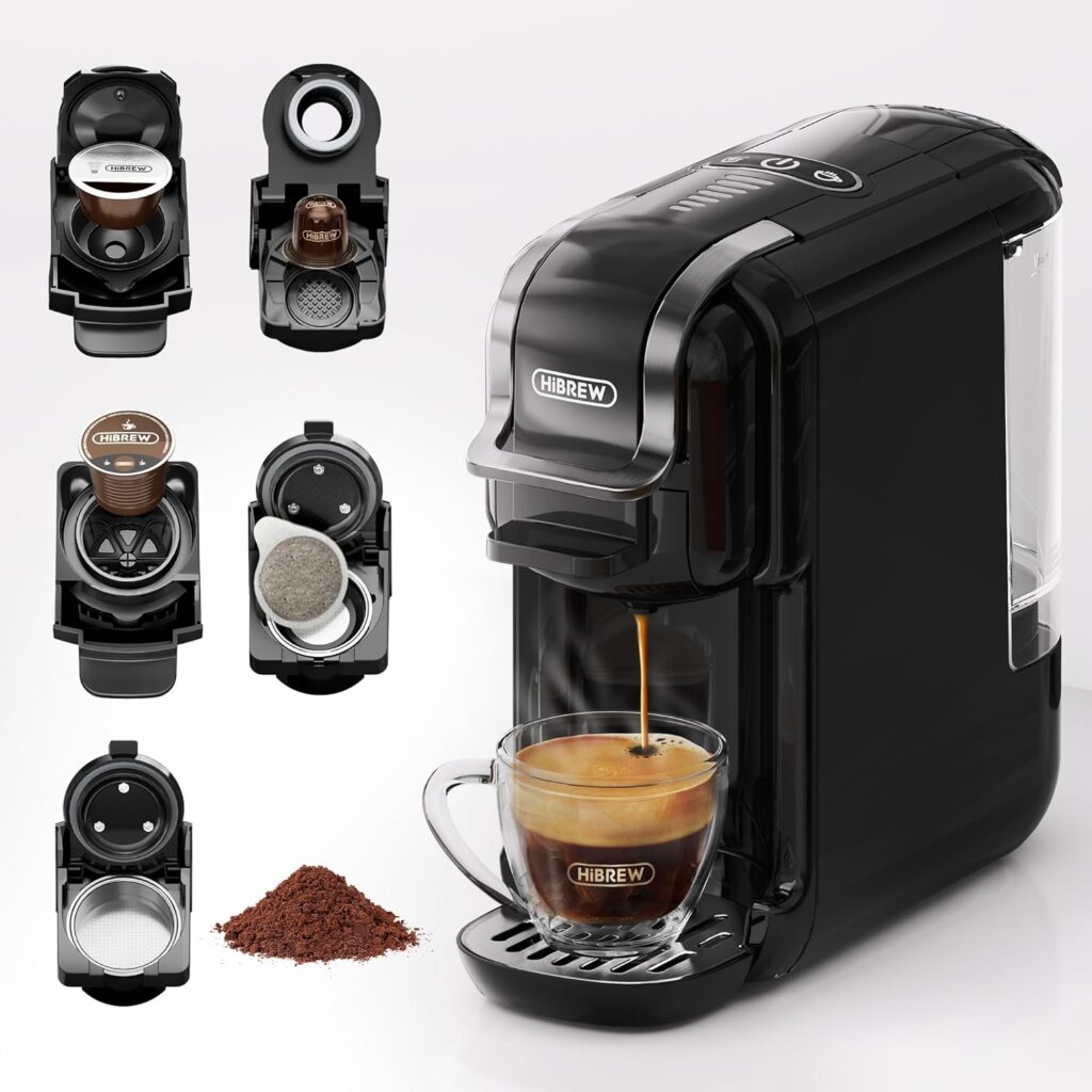 HiBREW H2B 5-in-1 Pods Coffee Maker, 19 Bar Espresso Machine for Pods, for Kcup*/Nes*/DG*/Espresso Powder, Makes iced coffee (Black), small size