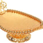 Vintage Engraved Serving Tray, Alloy Decorative Ellipse, 8.5x24cm, Golden
