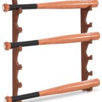 2 Pcs Baseball Bat Wall Mount Display Wood Bat Rack with Holders Horizontal Baseball Bats Holder with Hidden Holes Screws Anchor for Hockey Stick Memorabilia Collectible(Six,Walnut)