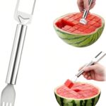2-in-1 Stainless Steel Fruit Cutter, 2025 Summer Upgrade Dual Head Watermelon Fork Slicer Tool, Portable WaterMelon Slicer Fruit Cutting Home Kitchen Gadgets (1)