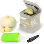 Garlic-A-Peel Garlic Press, Crusher, Cutter, Mincer, and Storage Container – Includes Silicone Garlic Peeler – Easy to Clean – Stainless Steel Blades – (Cream), standard