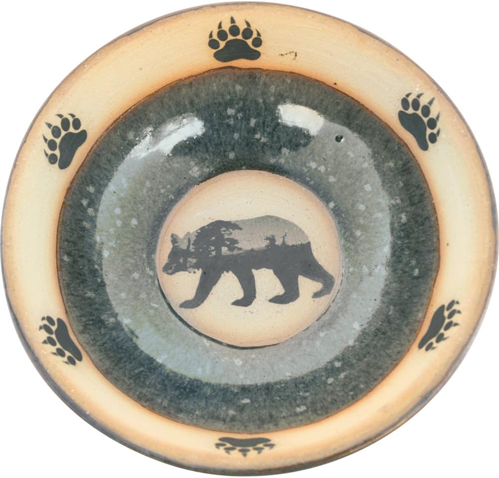 ALWAYS AZUL POTTERY Mountain Scene Bear Soup Bowl in Seamist Glaze – Handmade Ceramic Pottery Bowl – Handcrafted Polished Stoneware – Unique & Stylish Glazed Bowl, Great for Soup, Salad, Cereal & More