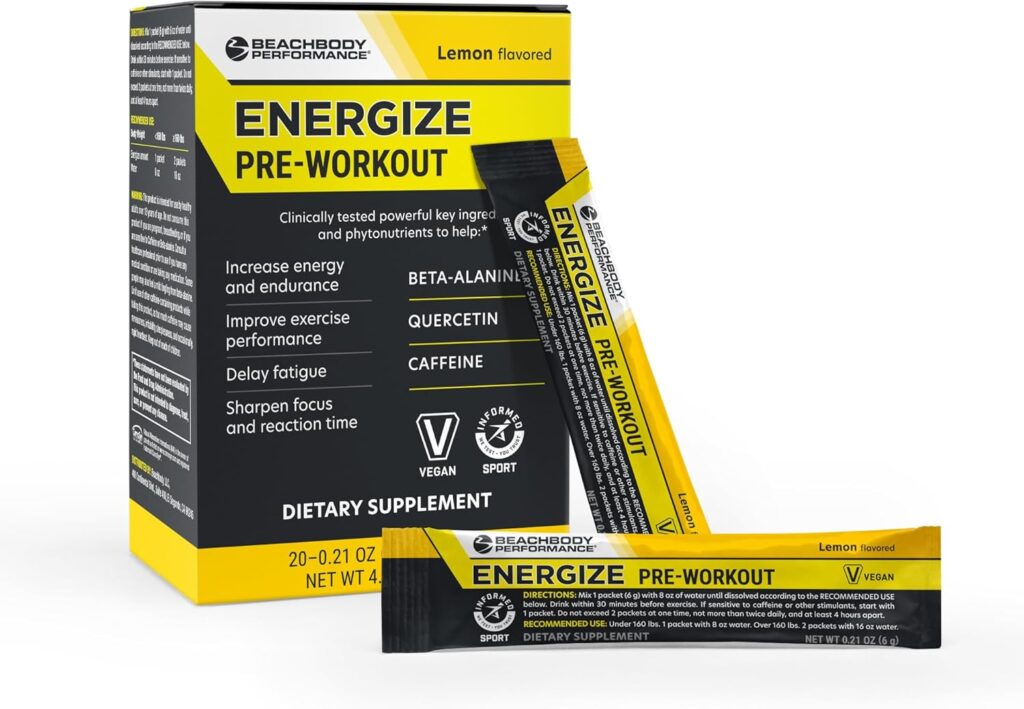 BODi Energize Pre Workout Powder – Beta-Alanine, Quercetin & Low-Dose Caffeine Formula for Enhanced Energy & Focus, Increase Energy & Endurance Supplement, Lemon Flavored, 20 Sticks