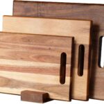 YSTKC Acacia Wood Cutting Boards Set of 3 PCS for Kitchen, Large Wooden Cutting Board Set with Handle, Thick Chopping Board, Butcher Block Wooden Trays for Meat, Fruit Vegetable and Cheese