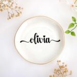 JoycuFF Olivia Personalized Name Ceramic Jewelry Tray, Mothers Day Christmas Anniversary Engagement Birthday Gifts for Women Couples, Trinket Dish for Rings Earrings Necklaces Bracelets Keys