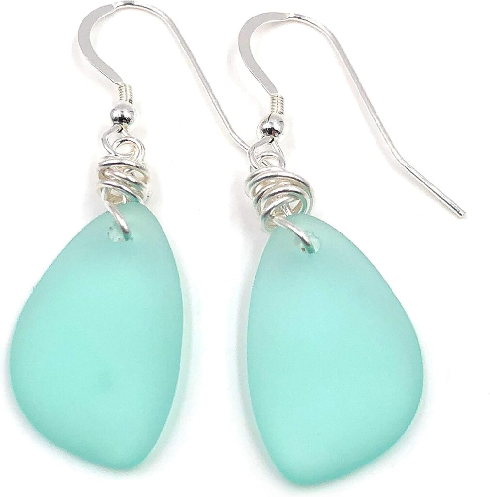 Popular Sea Foam Green Sea Glass Earrings with Charming Handmade Silver Knot on Sterling Silver Hooks by Aimee Tresor Jewelry