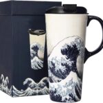 Topadorn Ceramic Travel Mug Porcelain Coffee Cup with Spill-proof Lid and Box, 17 Oz.
