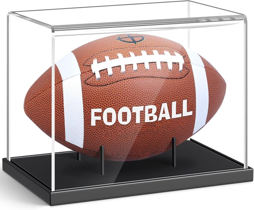 Leffis Football Display Case Full Size, Acrylic Football Case Display Clear, UV Protected Football Display Box Case, Football Cases for Autographed Football, No Assembly Required