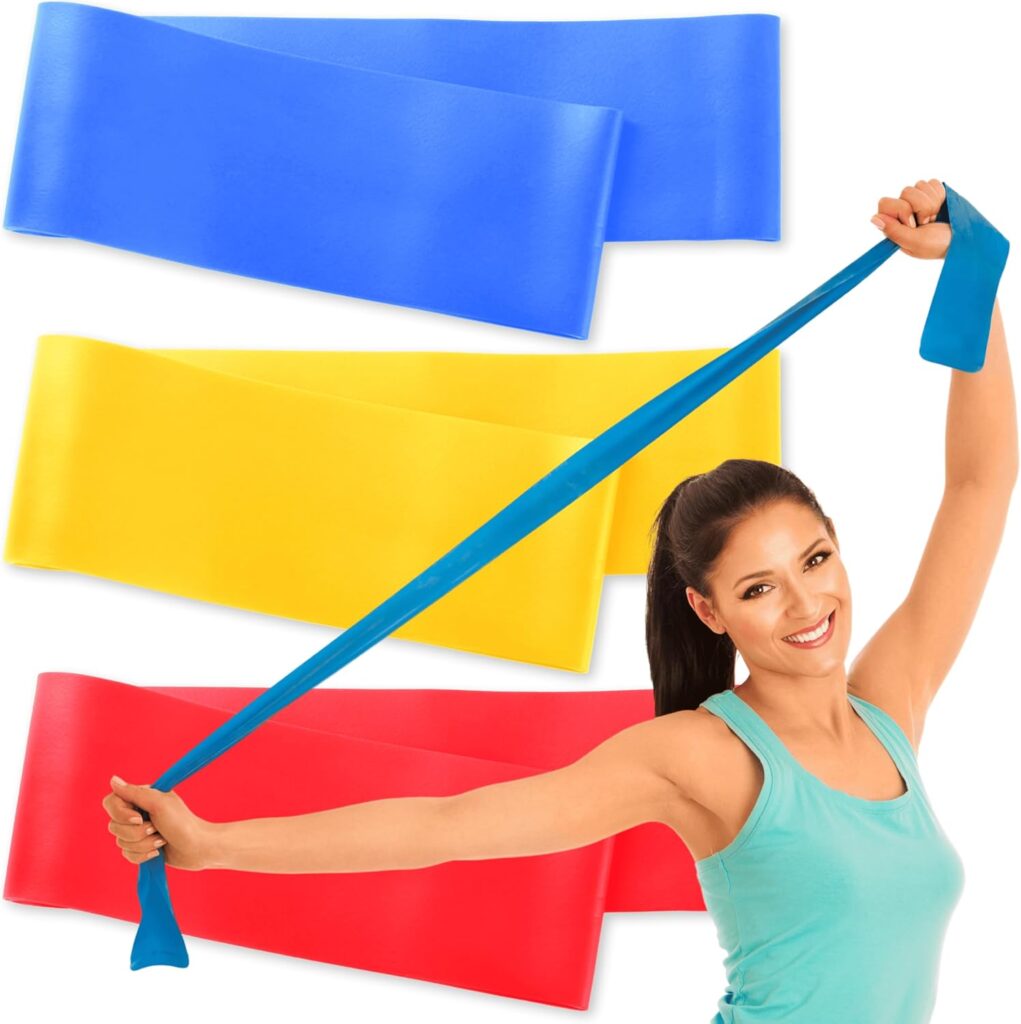 RMS Resistance Bands with Instruction Guide & Carry Bag – Latex Free Exercise Band for Working Out, Physical Therapy, Rehab, Stretch, Yoga & Pilates, Set of 3