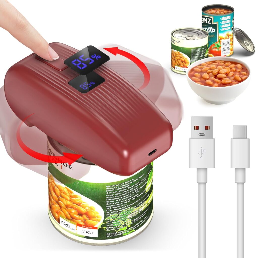 HuiJuKeJi Countertop Electric Can Opener, Rechargeable Automatic Can Opener LED Display Fit Almost Sizes, One-Touch Can Opener Electric Kitchen Gadget for Seniors Smooth Edge, Food Safety Camping