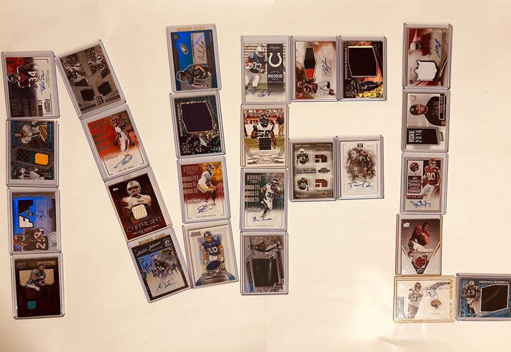 NFL Football Cards Hit Collection Gift Box | 100 Official NFL Cards | Includes: 2 Relic, Autograph or Jersey Cards Guaranteed | Perfect Starter Set