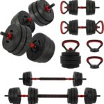 Fitvids Multi-Functional Portable Changeable Dumbbell and Barbell Kettlebell Set with Adjustable Weights, 40LBS or 60LBS Sets, 2-in-1 or 4-in1, Multiple Sizes