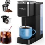 Single Serve Coffee Maker, Iced and Hot Coffee Machine for K Cup & Grounds, Compact Design, 40oz Removable Water Reservoir, 6 to 24 Oz Brew Sizes, Fits 7.3″ Travel Mug, Black