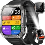 Military Smart Watch for Men(Answer/Make Call), Outdoor Sports Smartwatch with Flashlight/100 Days Battery/Compass/Heart Rate/SpO2/Sleep Monitor/2 Straps, Fitness Tracker for iPhone/Android Phones