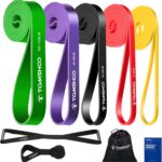 TOMSHOO 5 Packs Pull up Assist Bands, Resistance Bands with Straps Handles and Door Anchor, Stretch Bands,Exercise Bands with Guide for Fitness