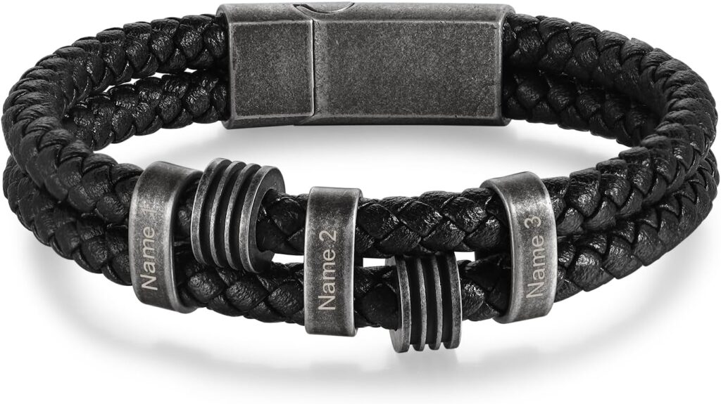 Personalized Mens Bracelets with 2-5 Names Custom Name Bracelet for Dad Grandpa Husband Fathers Day Anniversary Birthday Gifts for Him