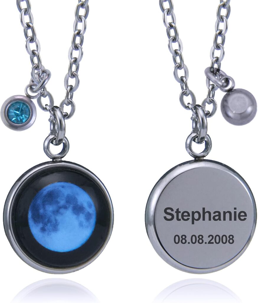 Personalized Birth Moon Necklace for Women – Custom Engraved Name & Speical Date Jewelry for Her – Birthday, Anniversary, Meaningful Keepsake Pendant Gift
