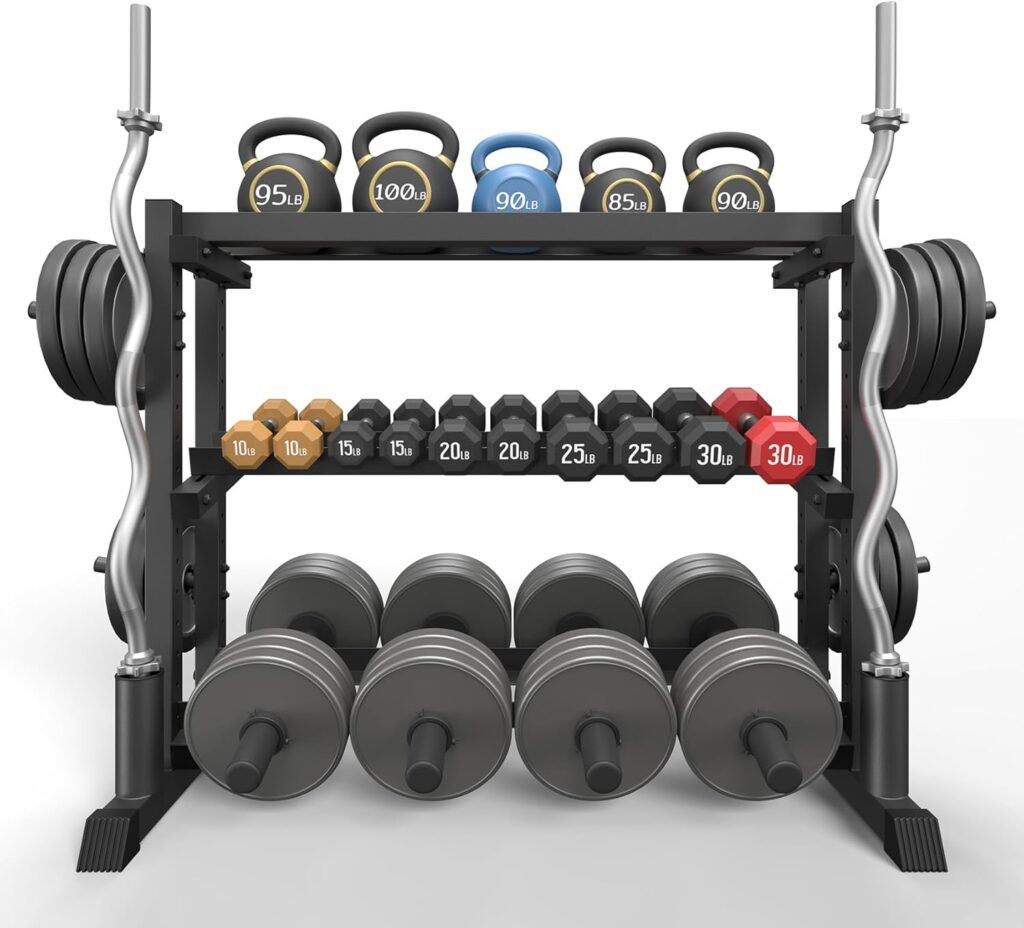 3-Tier Dumbbell Rack, 1200LB Capacity Adjustable Weight Rack for Home Gym, Heavy-Duty Weight Stand for Dumbbells Kettlebells & Weight Plates(Rack Only)