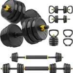 FEIERDUN Adjustable Dumbbells, 40/48/68/88lbs Free Weight Set with 4 Modes, Used as Barbell, Kettlebells, Push up Stand, Fitness Exercises for Home Gym Suitable Men/Women