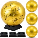 Hiboom 4 Pcs Gold Autograph Soccer Ball with Display Stand Air Pump for Trophies Anniversary High School College Coaching Gift Awards Championship Party