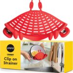 NEW Crabby Clip-On Strainer by OTOTO – Silicone and Stainless Steel Pasta Strainer, Funny Gifts, Cute Kitchen Accessories, Red Crab, Cool Kitchen Gadgets